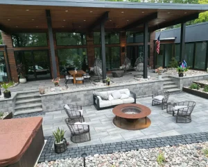 Outdoor living space built by Hunter Lawn and Landscape